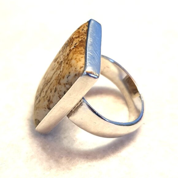 One-of-a-Kind Chunky Vintage Natural Jasper Sterling Silver Statement Ring - Picture 9 of 13